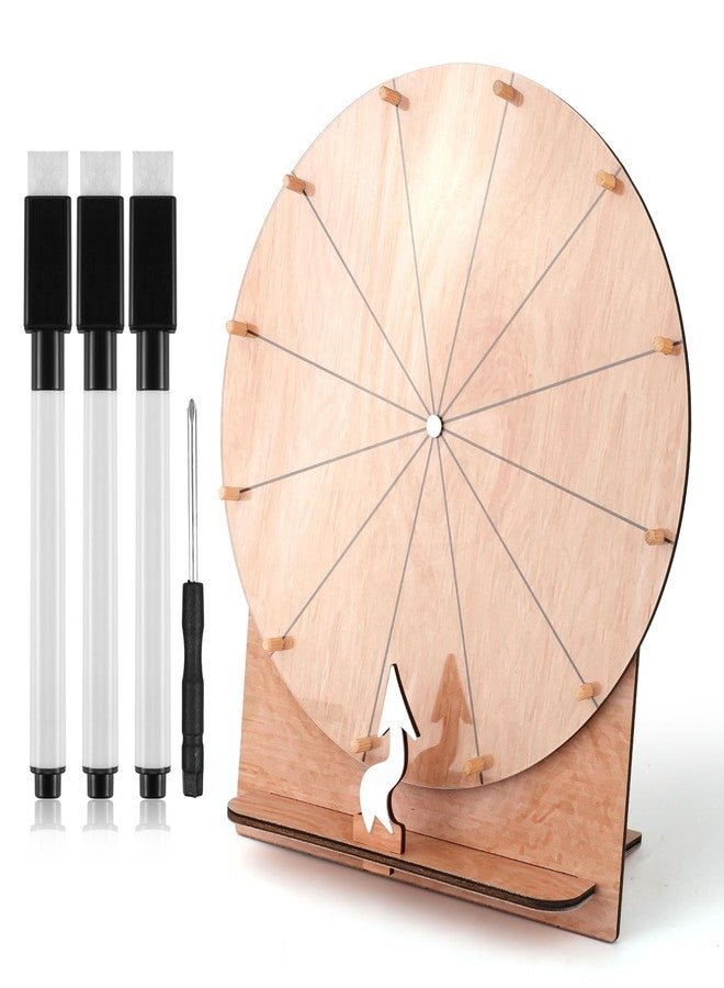 NQEUEPN 11.4 Inch Wedding Game Spinning Wheel, Wooden Prize Tabletop Spinner Erasable Raffle Spin The Wheel Game with Stand Roulette Wheel for Wedding Engagement Party School Family Games Baby Shower - Image 1